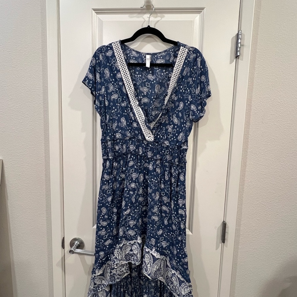 Chic Blue Paisley High Low Dress